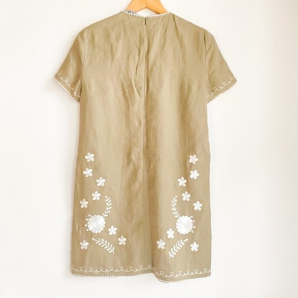 Zara Linen Look Viscose Embroidered Floral Ethnic Sheath Dress XS - Picture 5 of 6